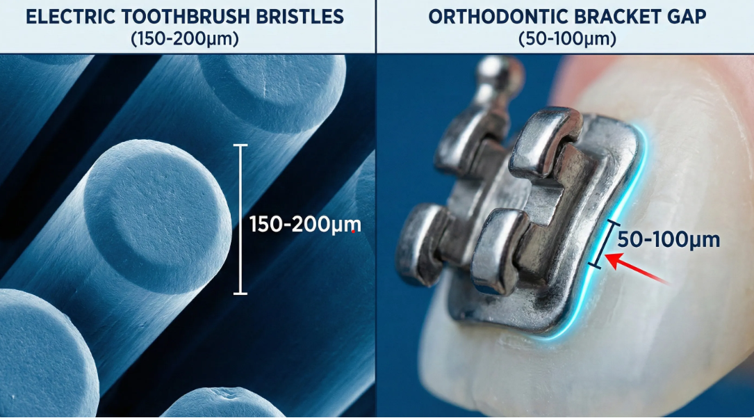 Electric toothbrush bristles vs orthodontic bracket gap comparison